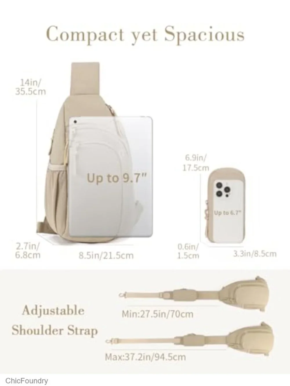 Nylon RFID Blocking Sling Crossbody Bag with Adjustable Strap